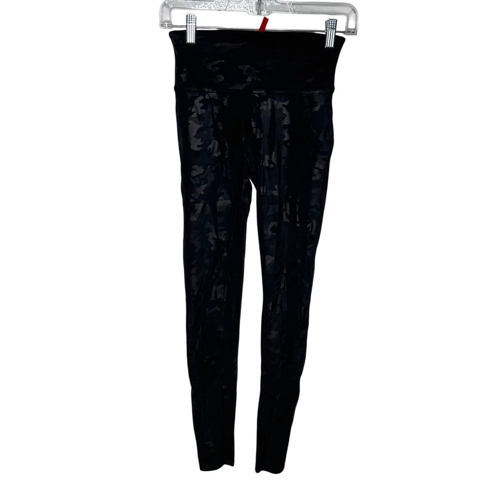 Spanx Women’s Black Camo‎ Leggings Size Small High Waist Compression Shine
